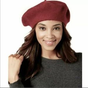 INC International Concepts 100% Wool Solid Beret Hat Wine NWT